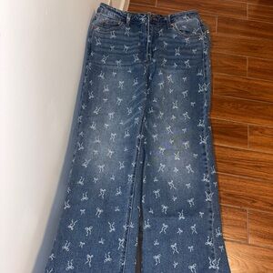 Tinseltown Blue Patterned Flare Jeans